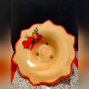 Footed Glass Console Bowl. Hand Painted. Homer Laughlin Mexicana Statement Piece